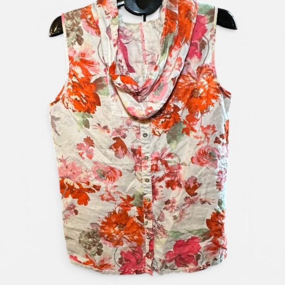 Soft Surroundings Women’s Floral Sleeveless Top with Hood and buttons on back - Picture 2 of 6